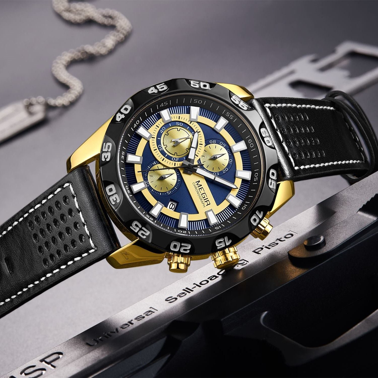 MEGIR Fashion Men's Watch Multifunctional Casual Sport Wristwatch Waterproof Luminous Male Quartz Chronograph Reloj Hombre 2096-6