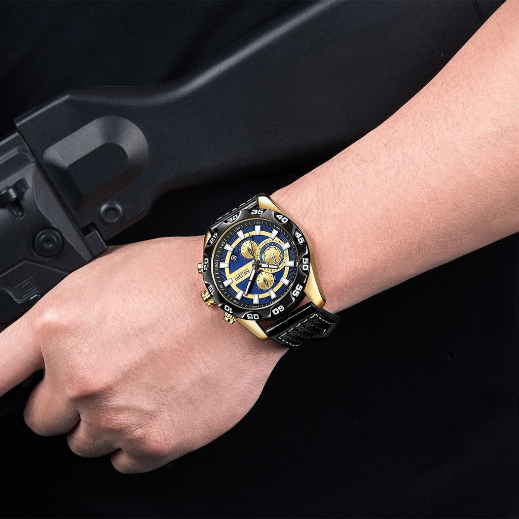 MEGIR Fashion Men's Watch Multifunctional Casual Sport Wristwatch Waterproof Luminous Male Quartz Chronograph Reloj Hombre 2096-1