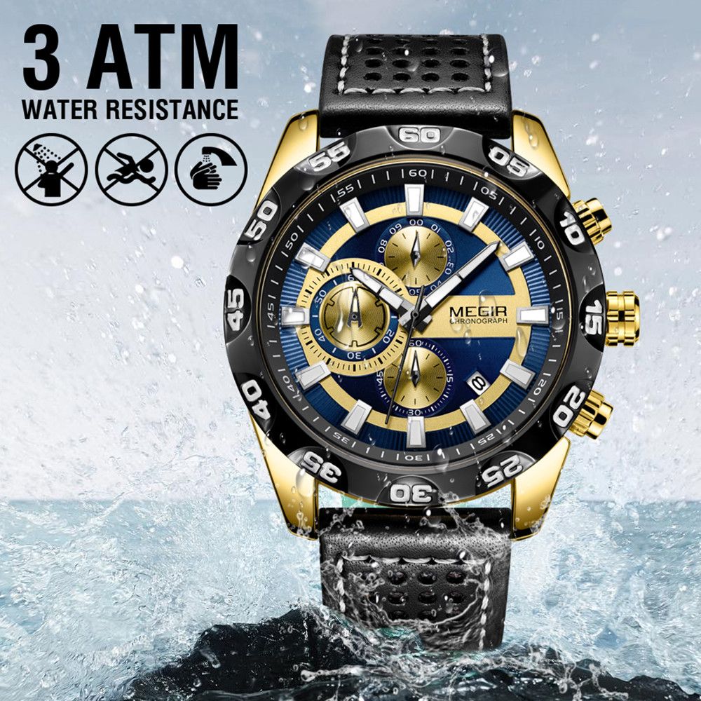 MEGIR Fashion Men's Watch Multifunctional Casual Sport Wristwatch Waterproof Luminous Male Quartz Chronograph Reloj Hombre 2096-7