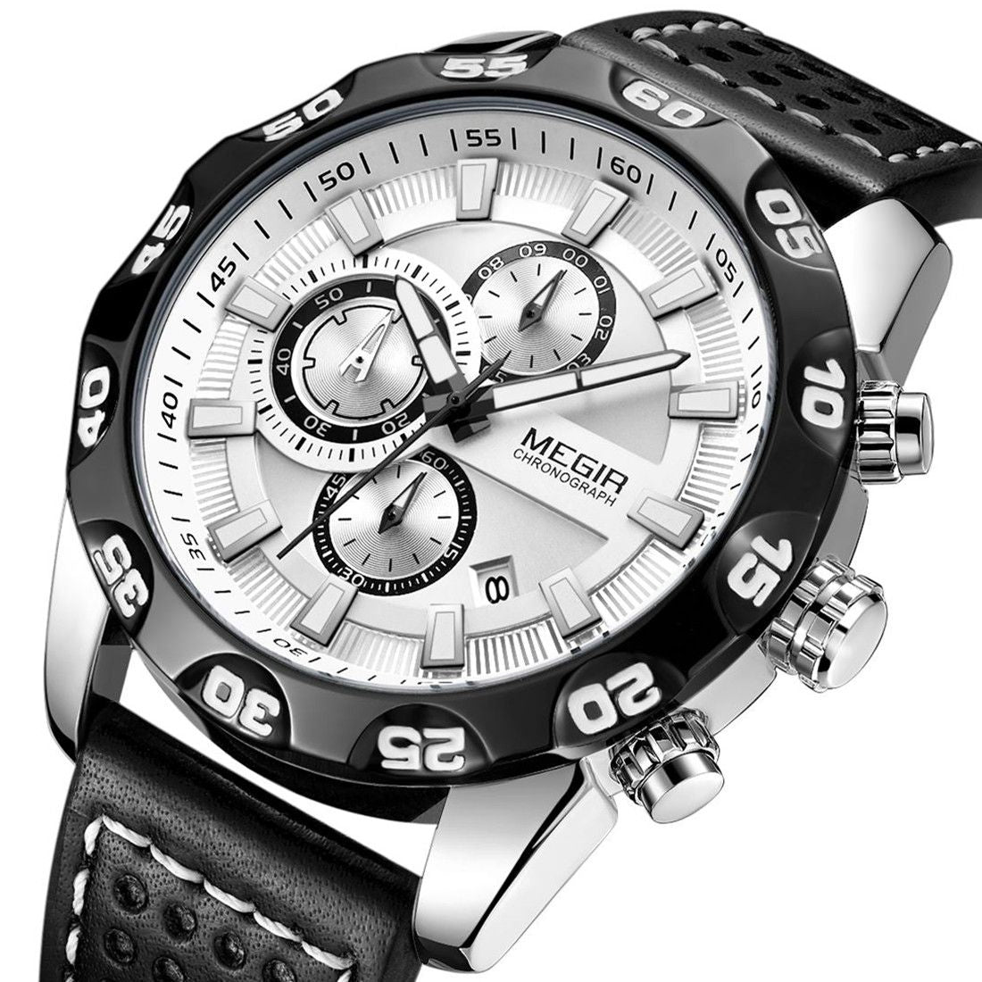 MEGIR Fashion Men's Watch Multifunctional Casual Sport Wristwatch Waterproof Luminous Male Quartz Chronograph Reloj Hombre 2096-12