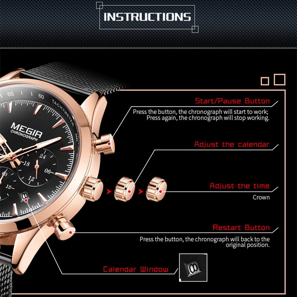 MEGIR Fashion Watch for Men Top Luxury Big Dial Business Quartz Watches Waterproof Steel Wrist Watch Clock Relogio Masculino 2153-10