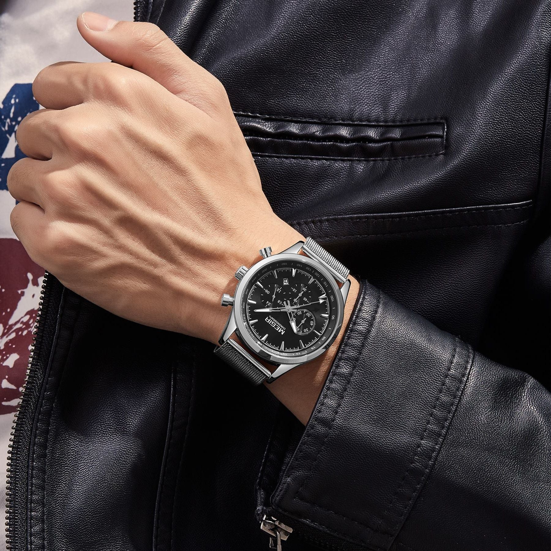 MEGIR Fashion Watch for Men Top Luxury Big Dial Business Quartz Watches Waterproof Steel Wrist Watch Clock Relogio Masculino 2153-3