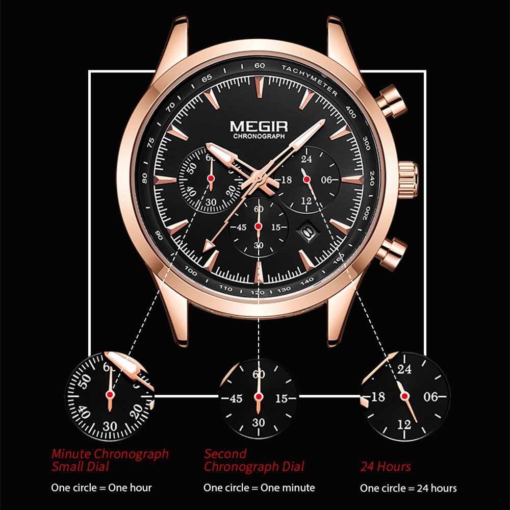 MEGIR Fashion Watch for Men Top Luxury Big Dial Business Quartz Watches Waterproof Steel Wrist Watch Clock Relogio Masculino 2153-11