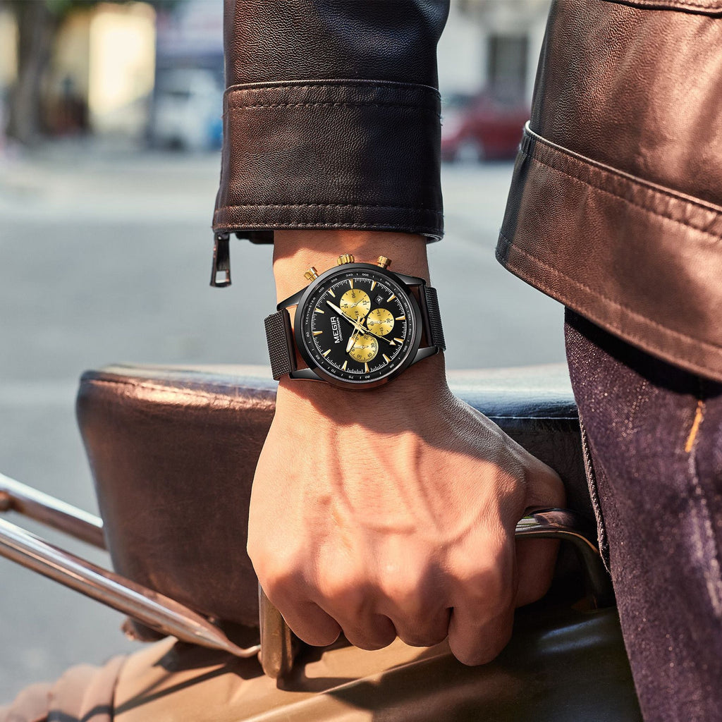 MEGIR Fashion Watch for Men Top Luxury Big Dial Business Quartz Watches Waterproof Steel Wrist Watch Clock Relogio Masculino 2153-1