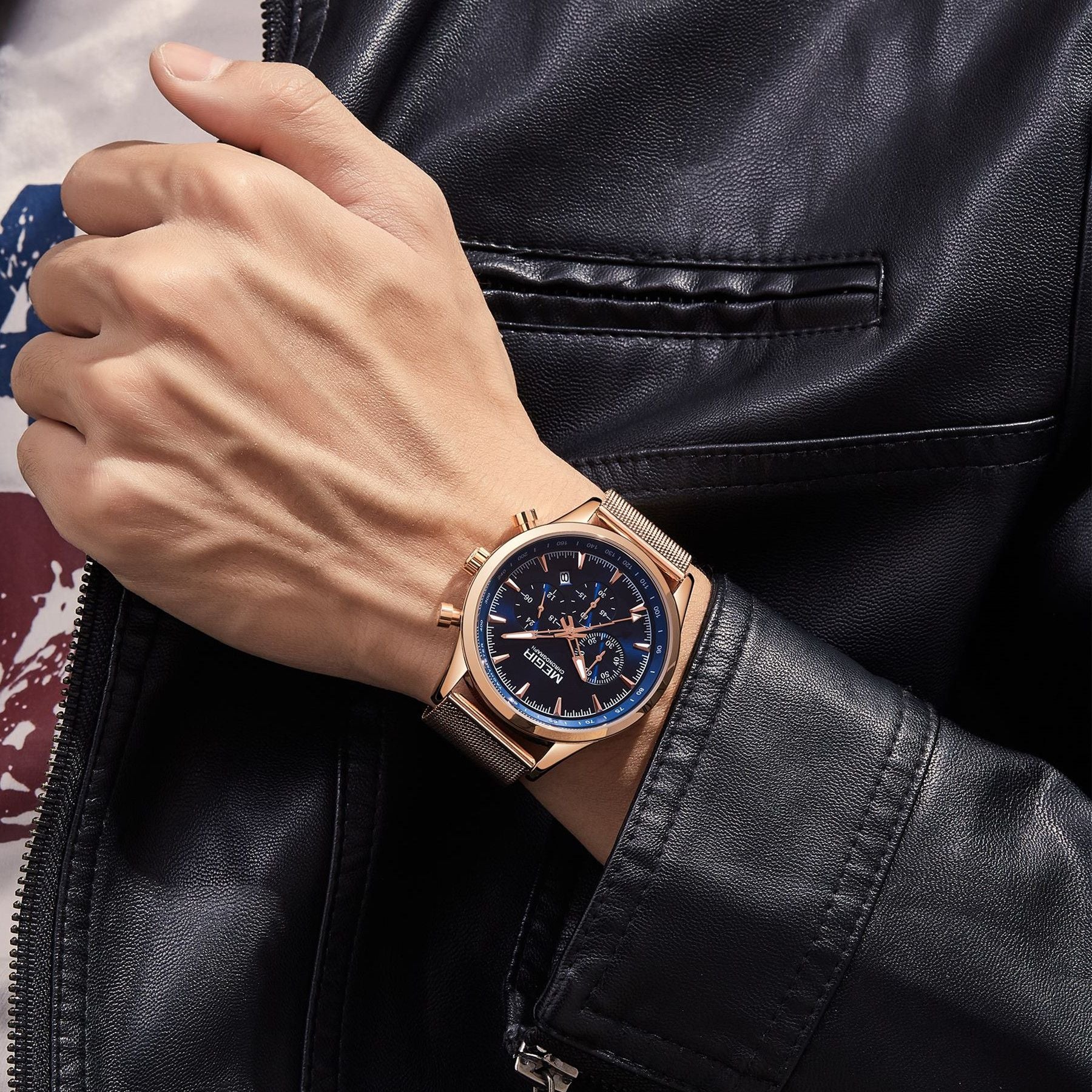 MEGIR Fashion Watch for Men Top Luxury Big Dial Business Quartz Watches Waterproof Steel Wrist Watch Clock Relogio Masculino 2153-2