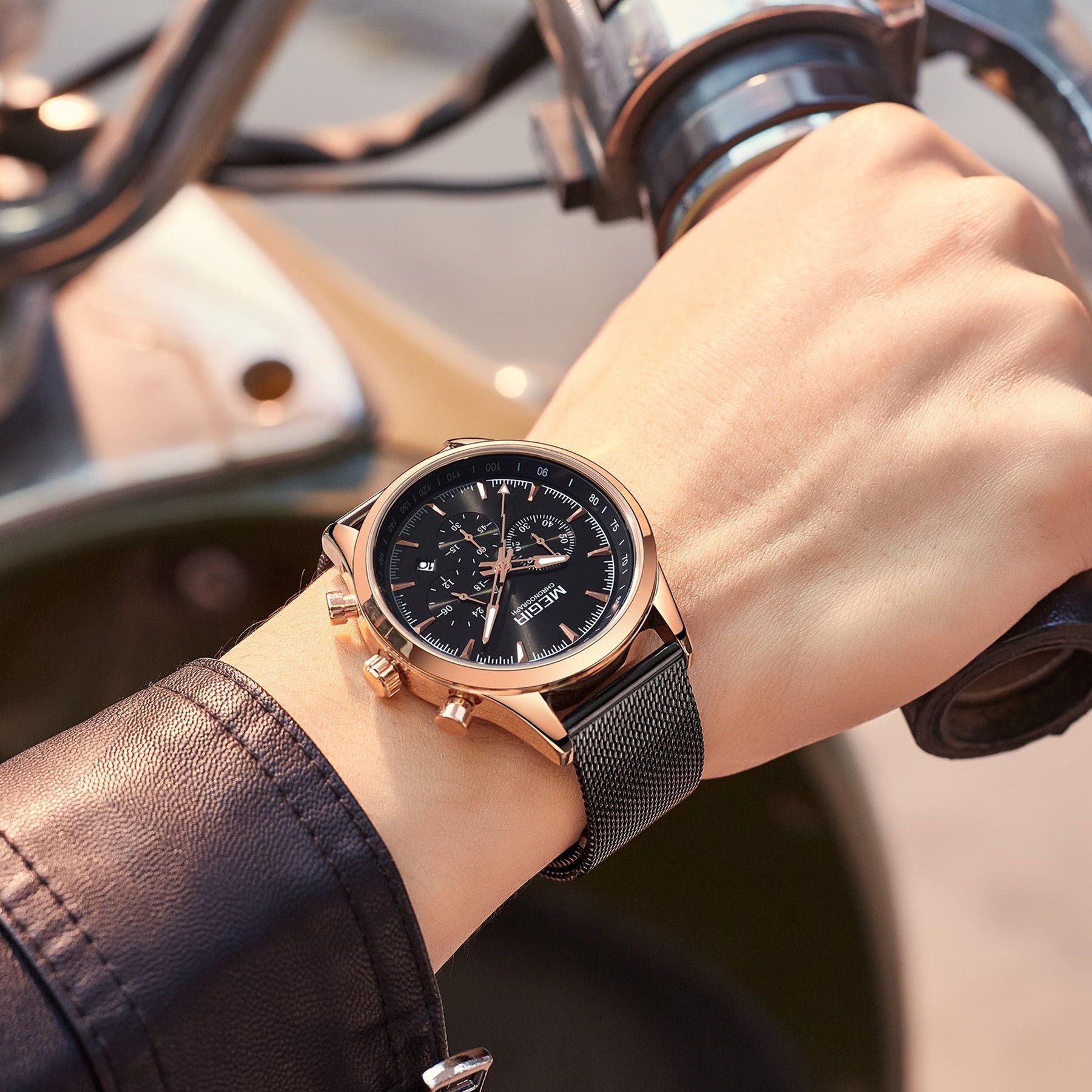 MEGIR Fashion Watch for Men Top Luxury Big Dial Business Quartz Watches Waterproof Steel Wrist Watch Clock Relogio Masculino 2153-5