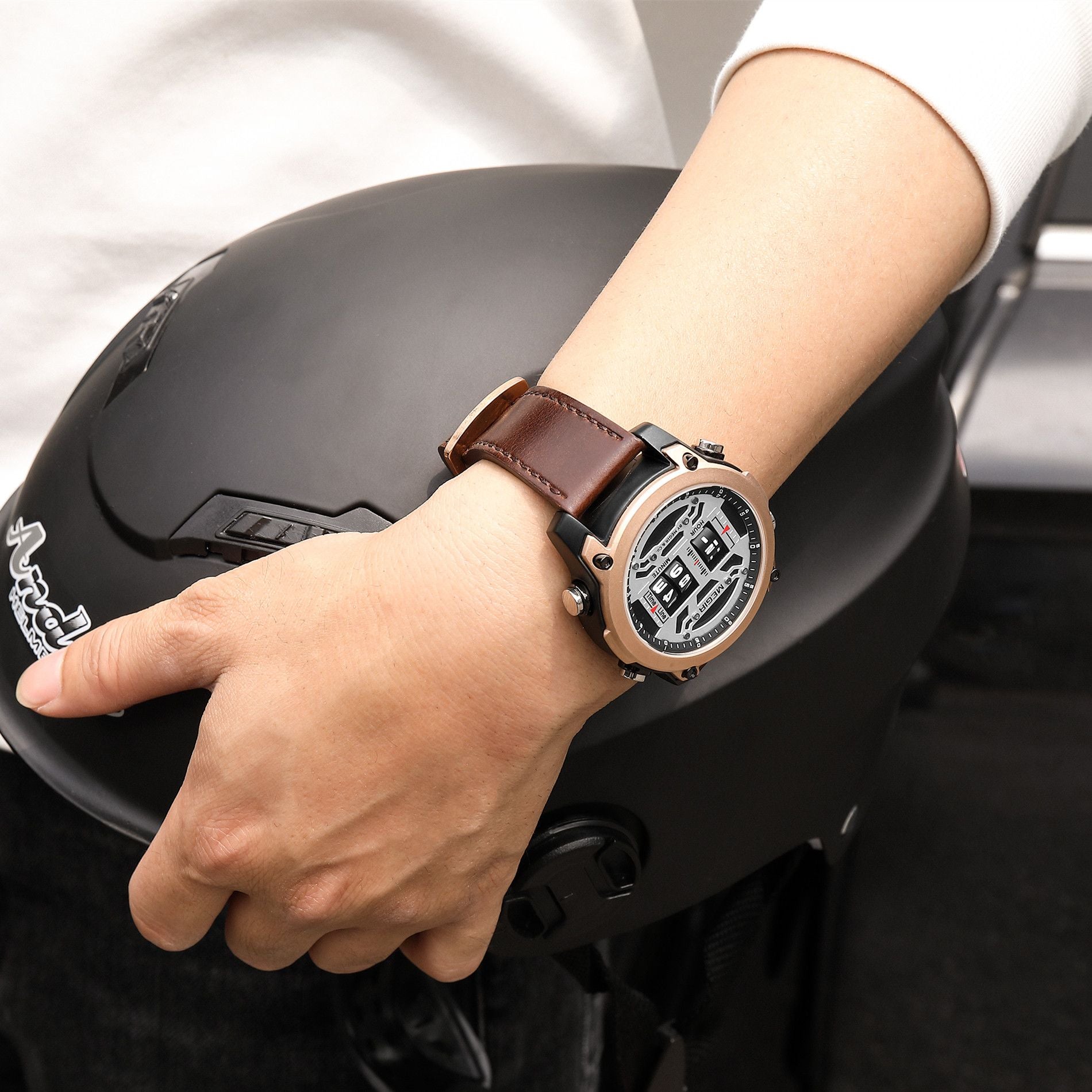 MEGIR Men's Watch Roller Business Casual Wristwatch Leather Fashion Sports Quartz Watch Chronograph Waterproof Male Clock 2142-2